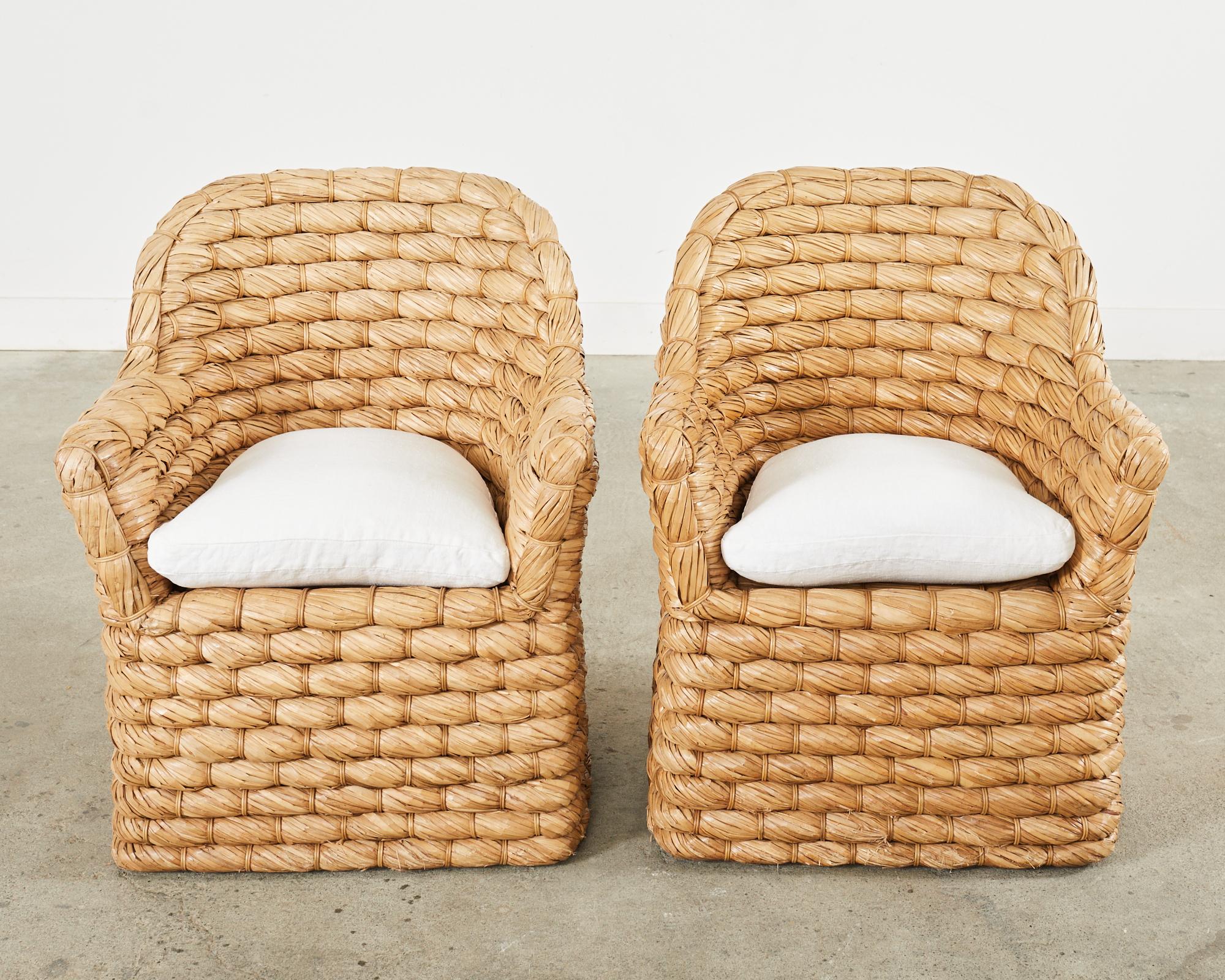 Hand-Crafted Set of Six Ralph Lauren Joshua Tree Woven Dining Armchairs