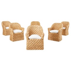 Set of Six Ralph Lauren Joshua Tree Woven Dining Armchairs