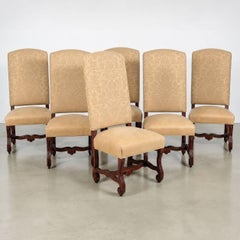Set of Six Ralph Lauren Louis XIV Style Leather & Damask Dining Chairs