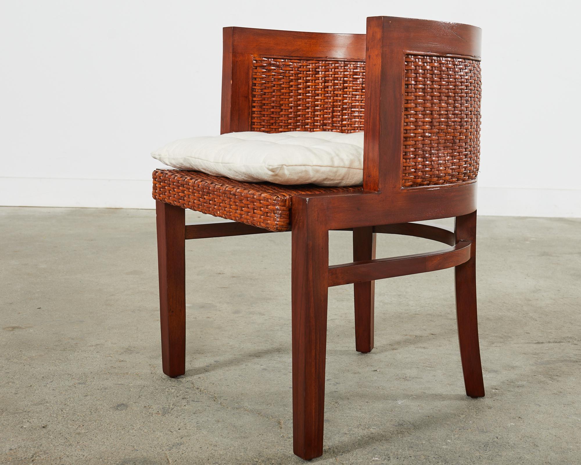 Set of Six Ralph Lauren Mahogany Rattan Barrel Dining Chairs For Sale 3