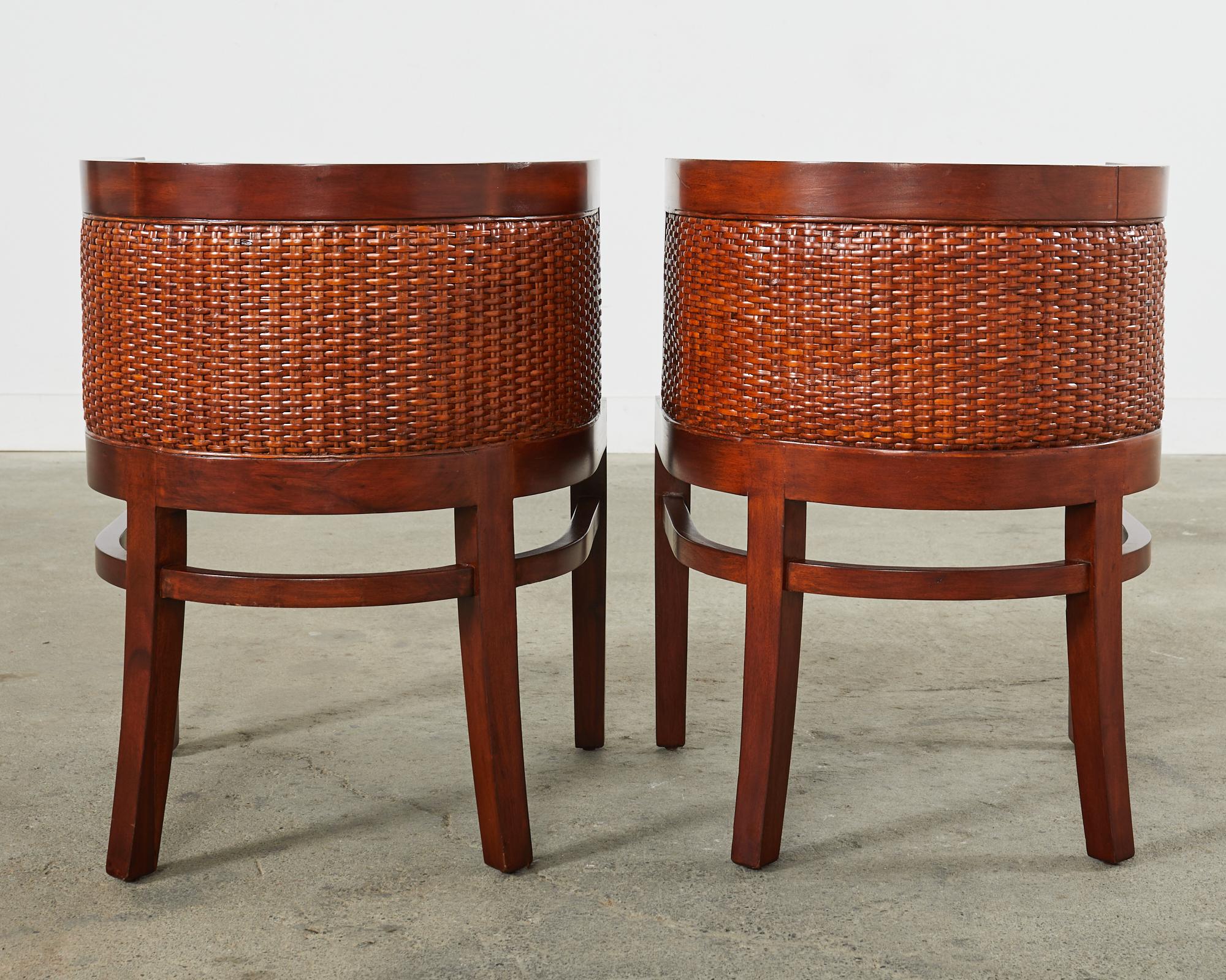 Set of Six Ralph Lauren Mahogany Rattan Barrel Dining Chairs For Sale 1