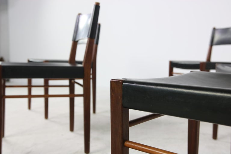 German Set of Six Rare 1950s Helmut Magg Dining Chairs Teak and Leather Mod. 3024 WK For Sale