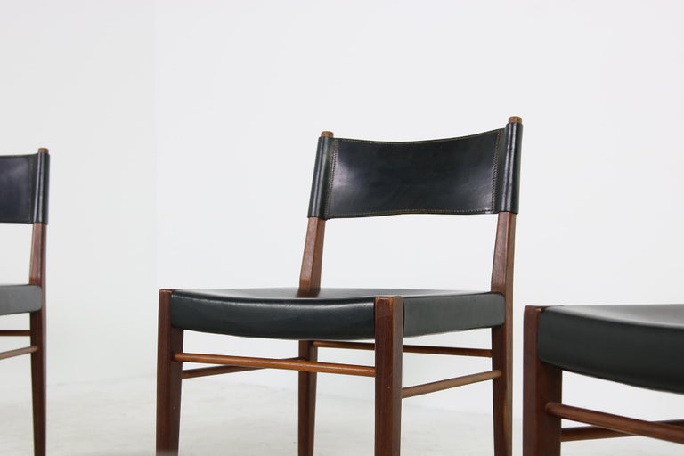 Set of Six Rare 1950s Helmut Magg Dining Chairs Teak and Leather Mod. 3024 WK In Good Condition For Sale In Hamminkeln, DE