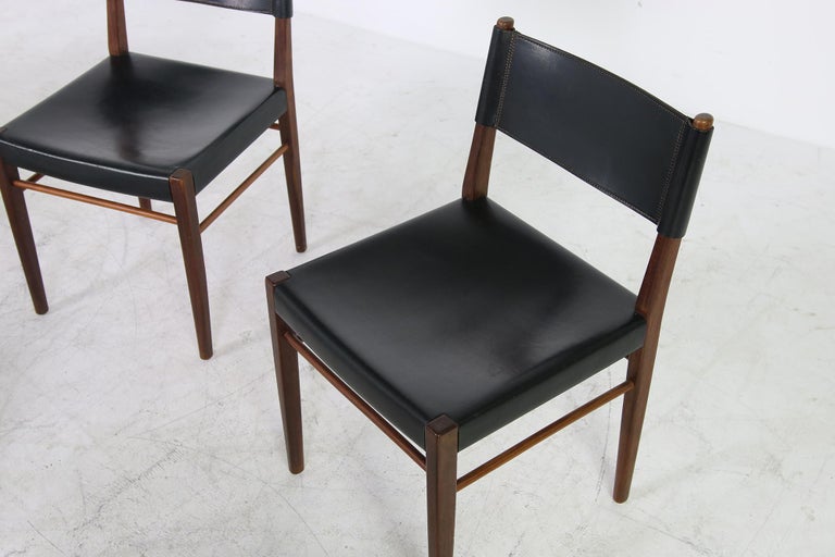 Mid-20th Century Set of Six Rare 1950s Helmut Magg Dining Chairs Teak and Leather Mod. 3024 WK For Sale