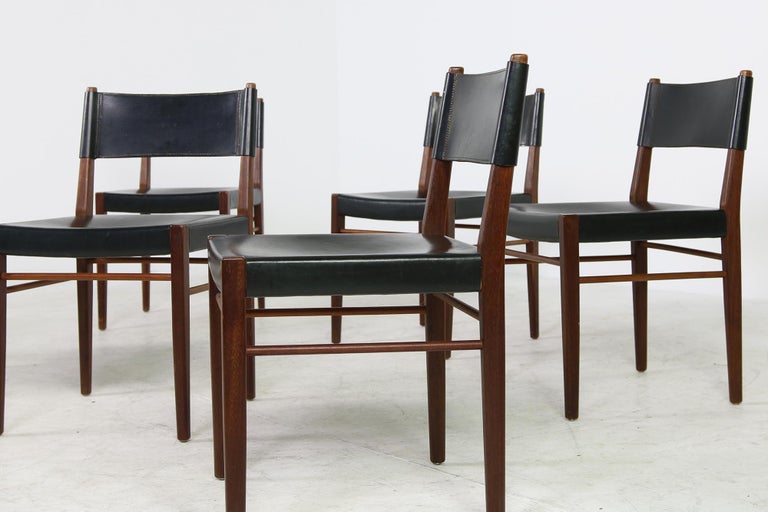 Set of Six Rare 1950s Helmut Magg Dining Chairs Teak and Leather Mod. 3024 WK For Sale 1