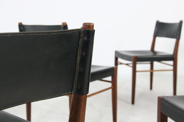 Set of Six Rare 1950s Helmut Magg Dining Chairs Teak and Leather Mod. 3024 WK For Sale 2