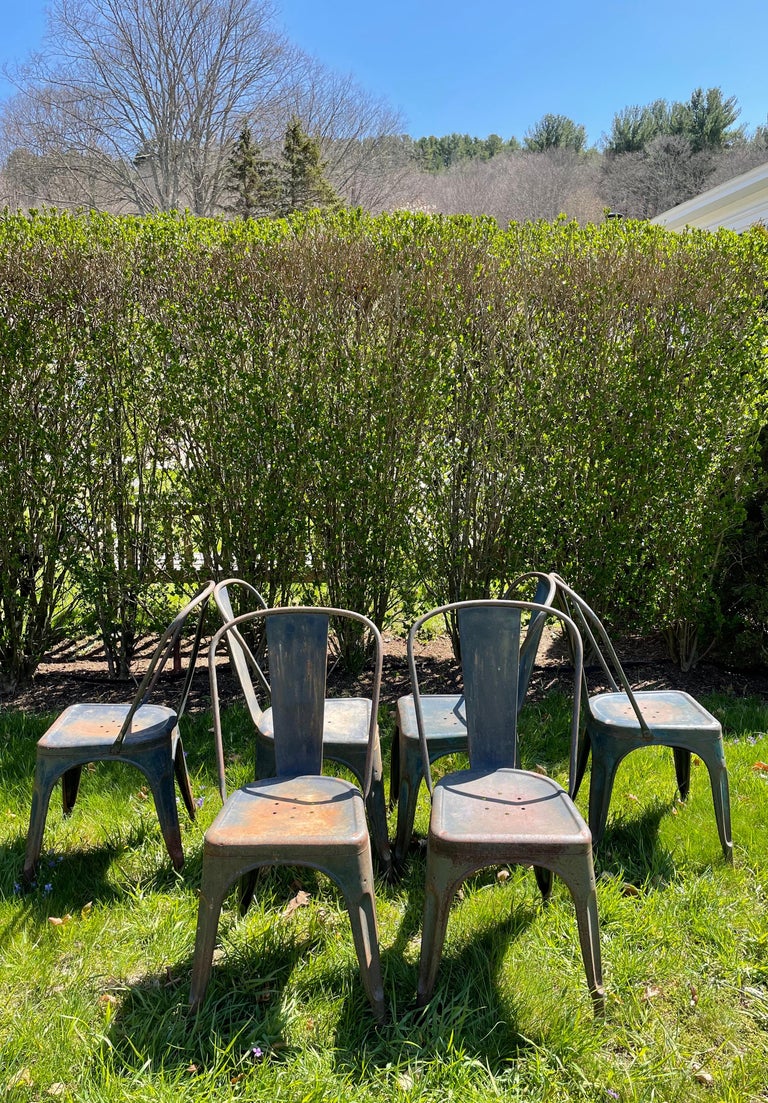 Set of Six Rare Authentic French "Model A" Tolix Chairs in Original