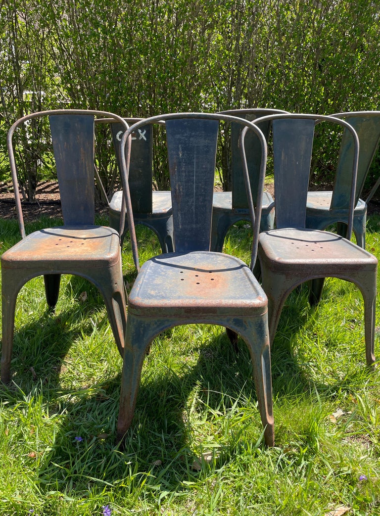 Set of Six Rare Authentic French "Model A" Tolix Chairs in Original