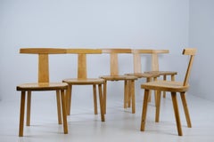 Set of Six Rare Olavi Hänninen Juha Chairs in Solid Birch, HMN, 1950s