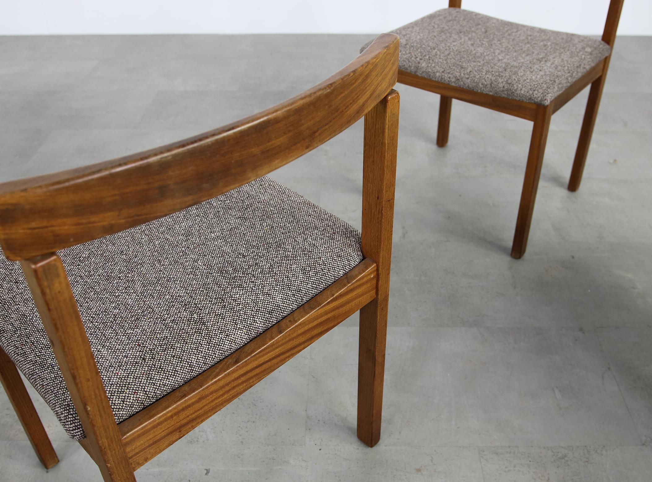 Mid-Century Modern Set of Six Rare Scandinavian 1960s Asko Vintage Beechwood Chairs, Tweed Covered