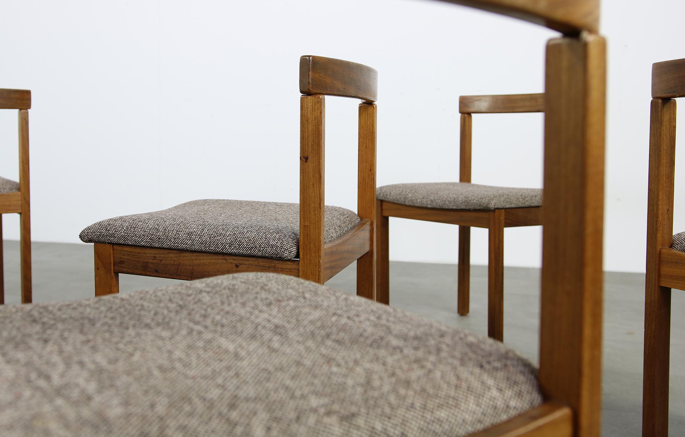 Finnish Set of Six Rare Scandinavian 1960s Asko Vintage Beechwood Chairs, Tweed Covered