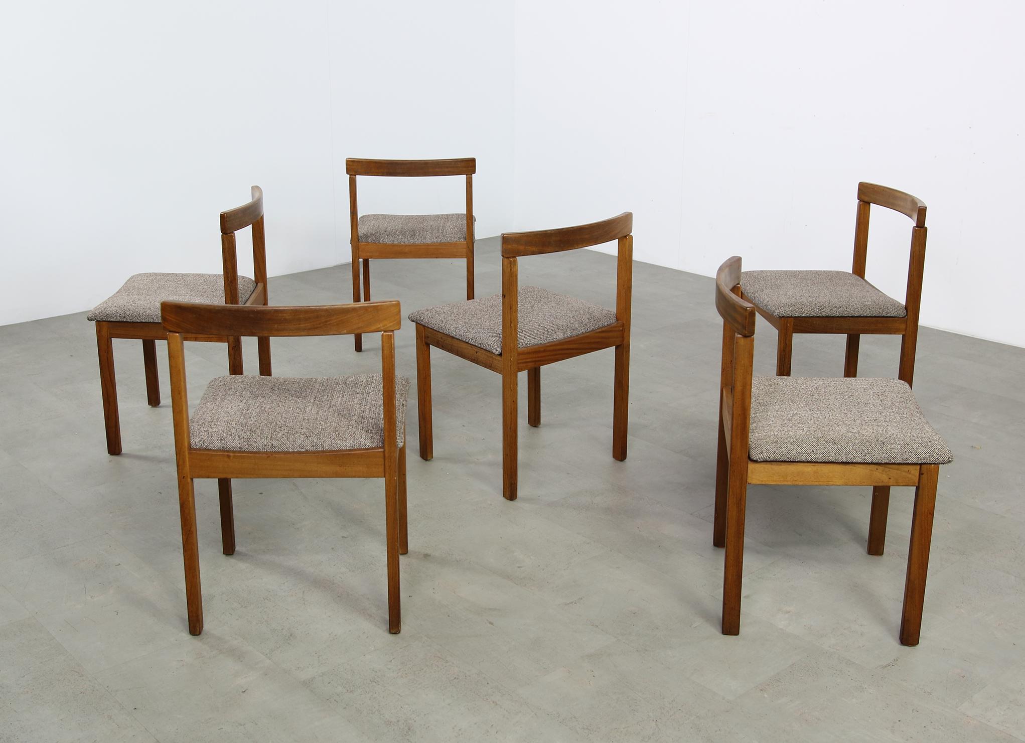Mid-20th Century Set of Six Rare Scandinavian 1960s Asko Vintage Beechwood Chairs, Tweed Covered
