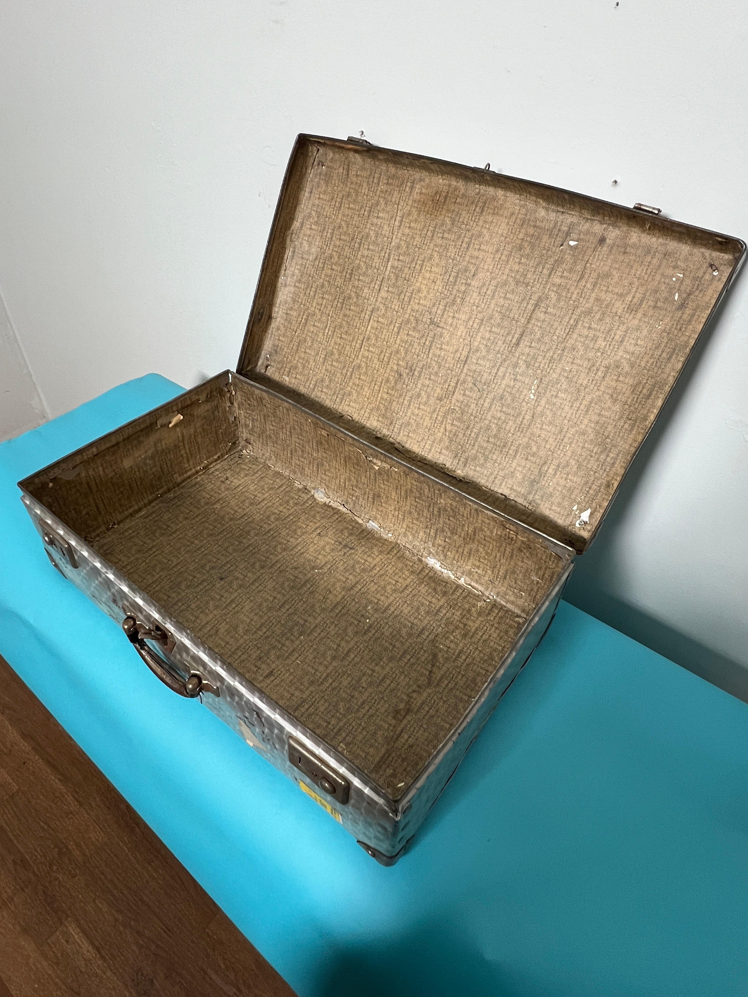 Set of Six Rare Vintage French Cheney Style Honeycombed Aluminum Suitcases 4