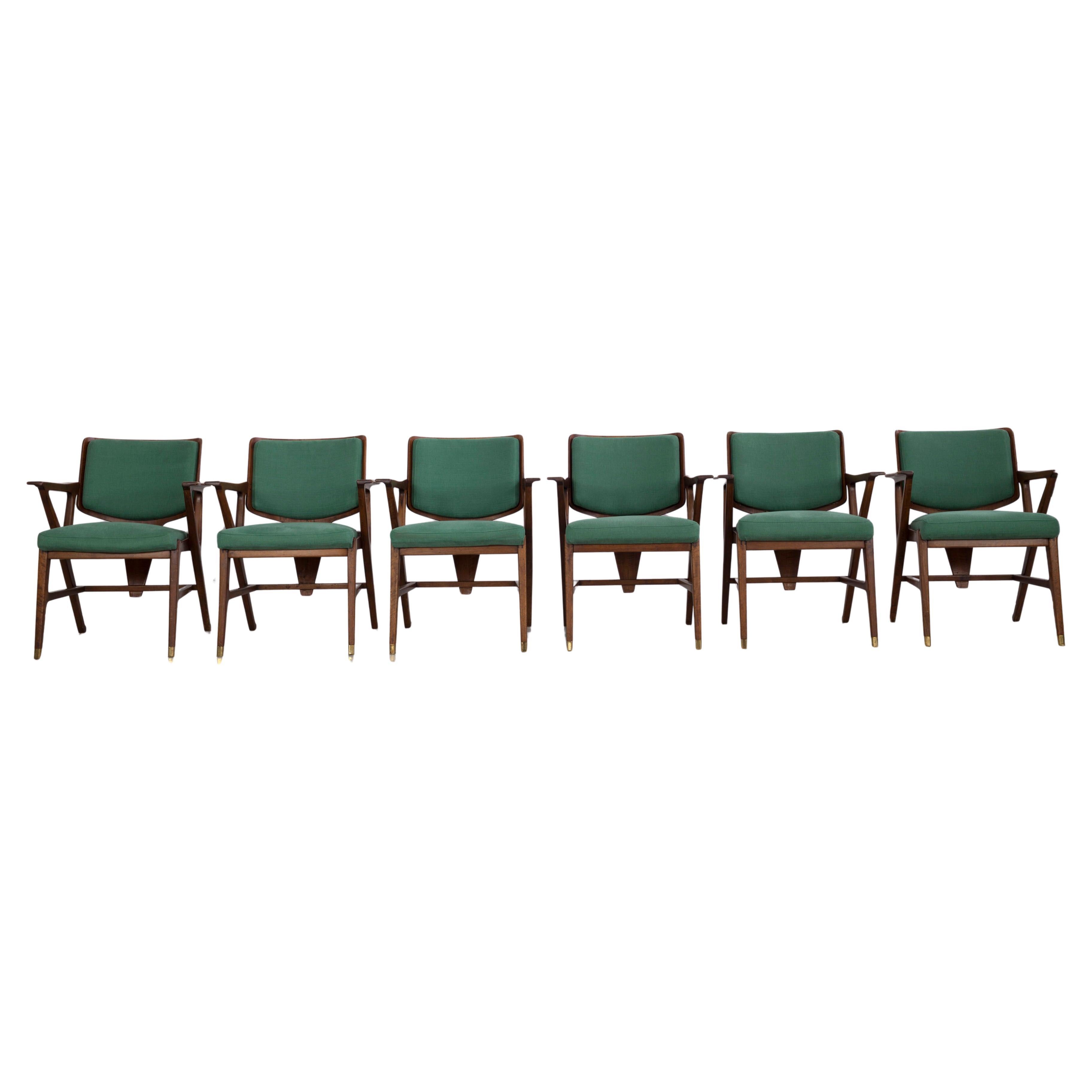 Ensemble de six fauteuils de salle à manger "Enrico Ciuti" en noyer, 1950 par F.lli Cassina en vente