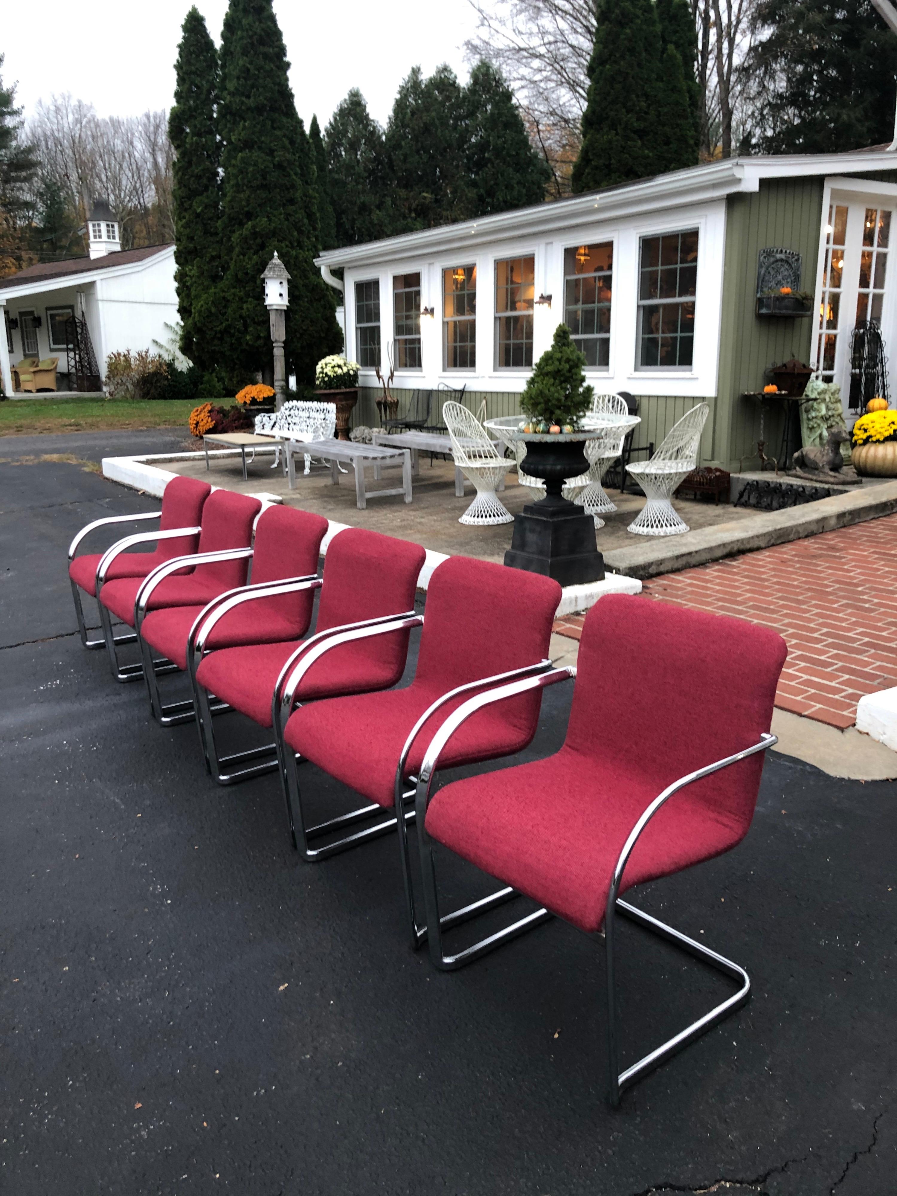 Set of Six Raspberry and Chrome Dining or Office Chairs 4