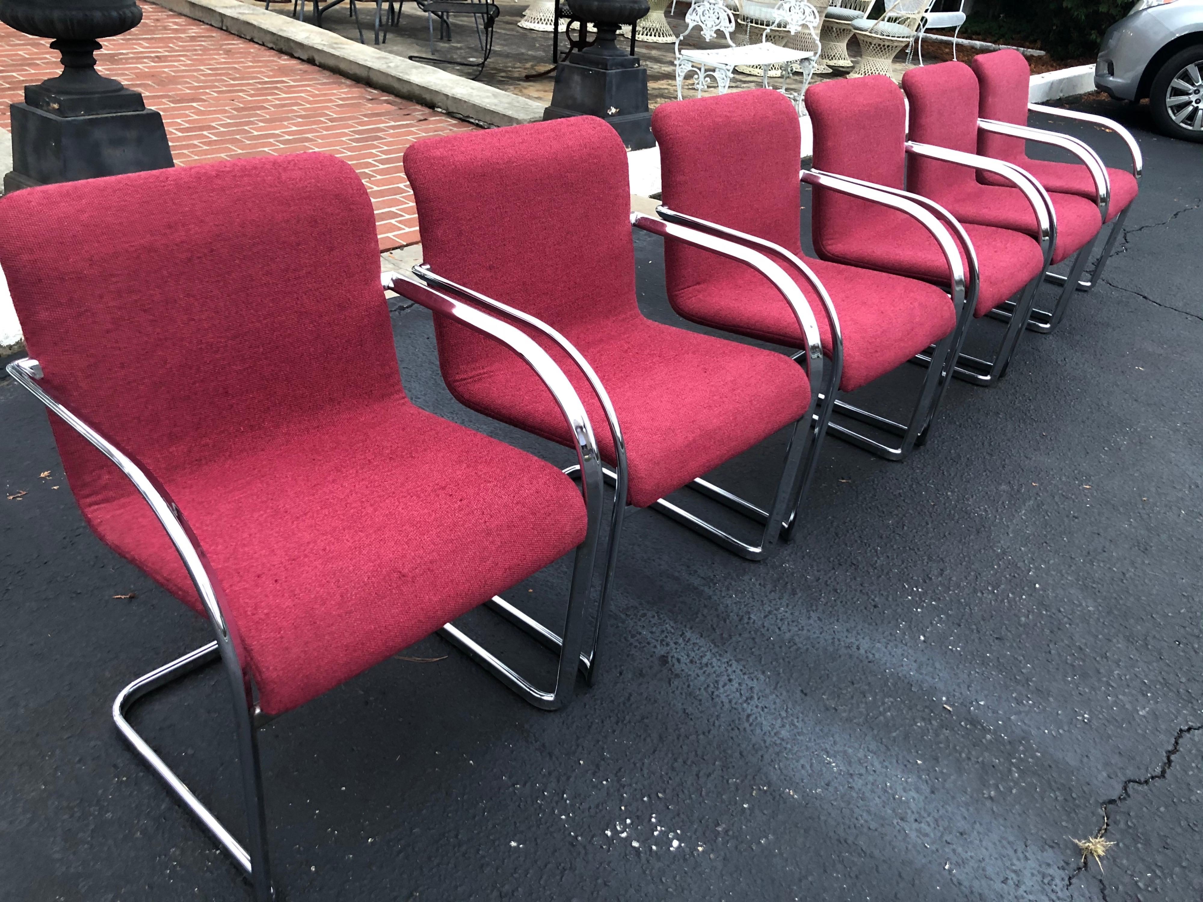 Set of Six Raspberry and Chrome Dining or Office Chairs 7