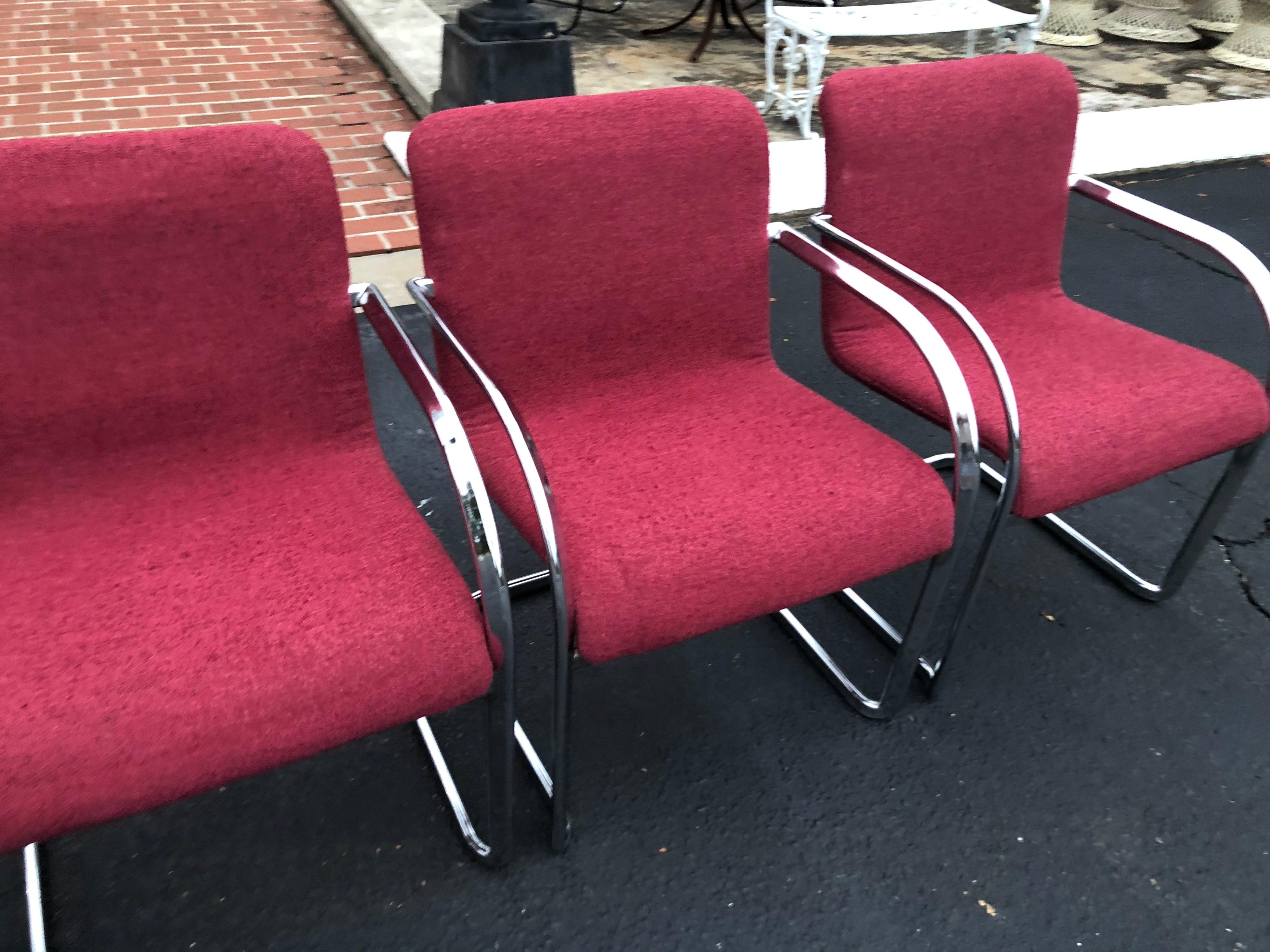 Set of Six Raspberry and Chrome Dining or Office Chairs 8
