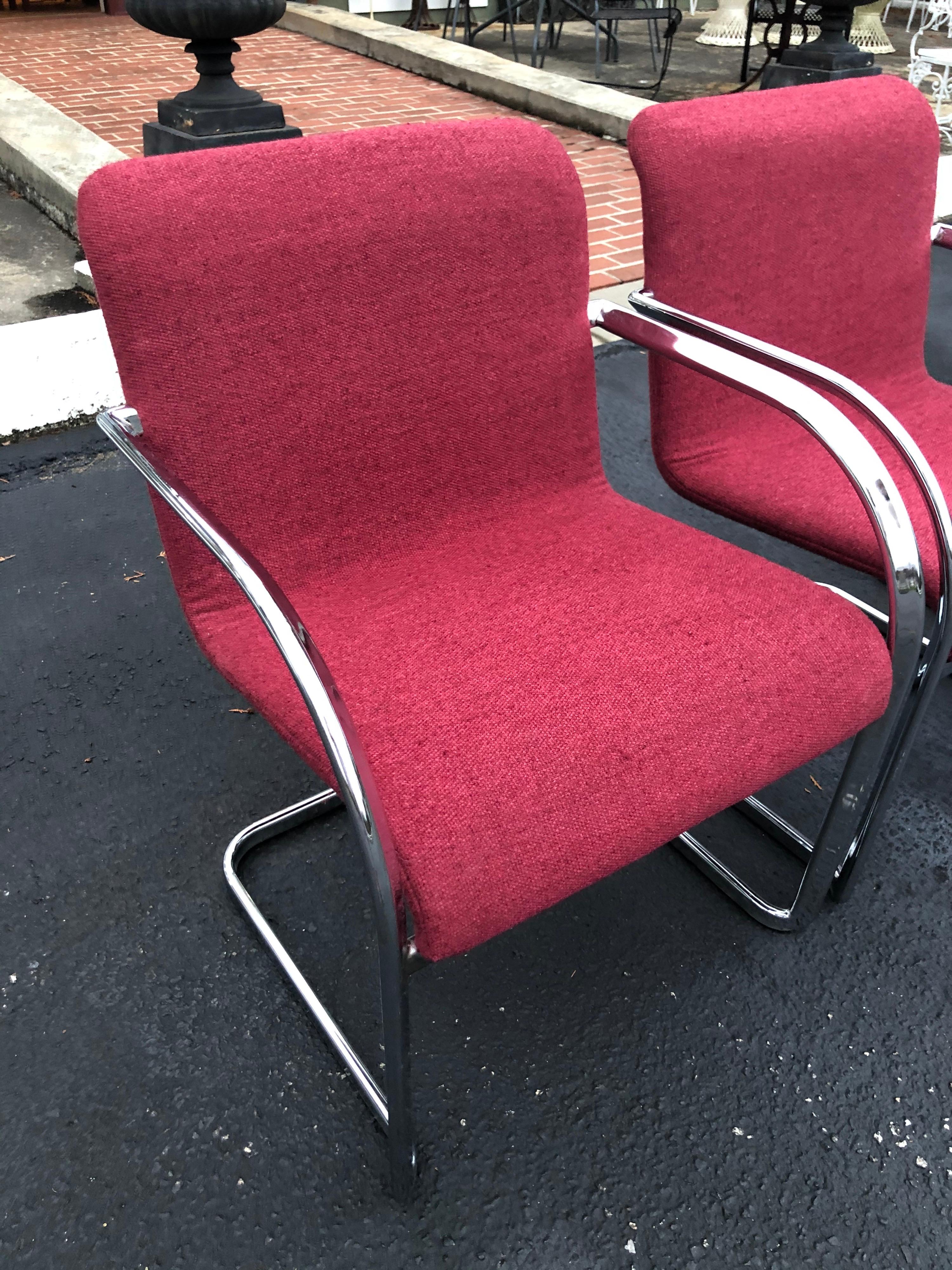 Set of Six Raspberry and Chrome Dining or Office Chairs 9