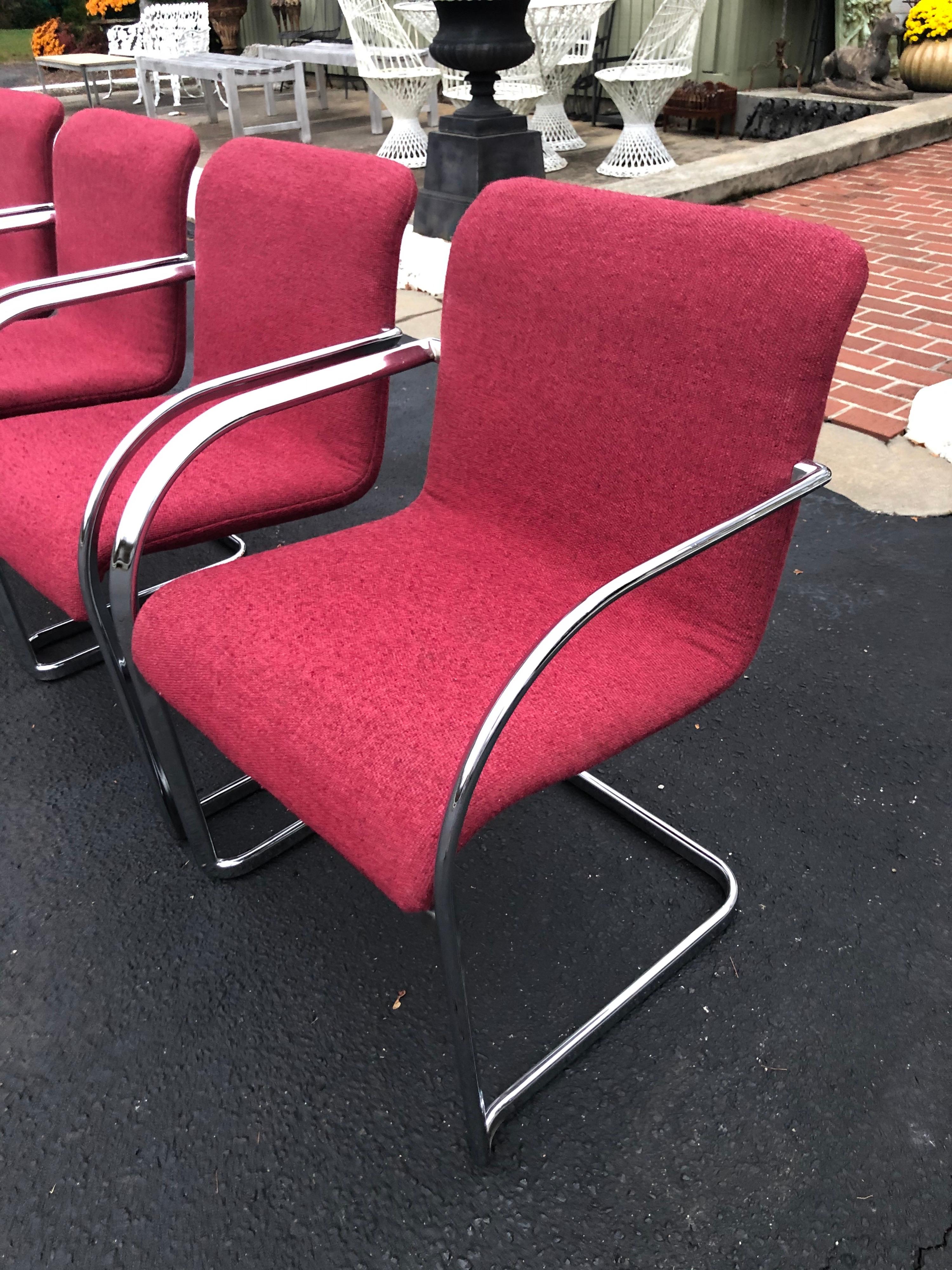 Set of Six Raspberry and Chrome Dining or Office Chairs 10