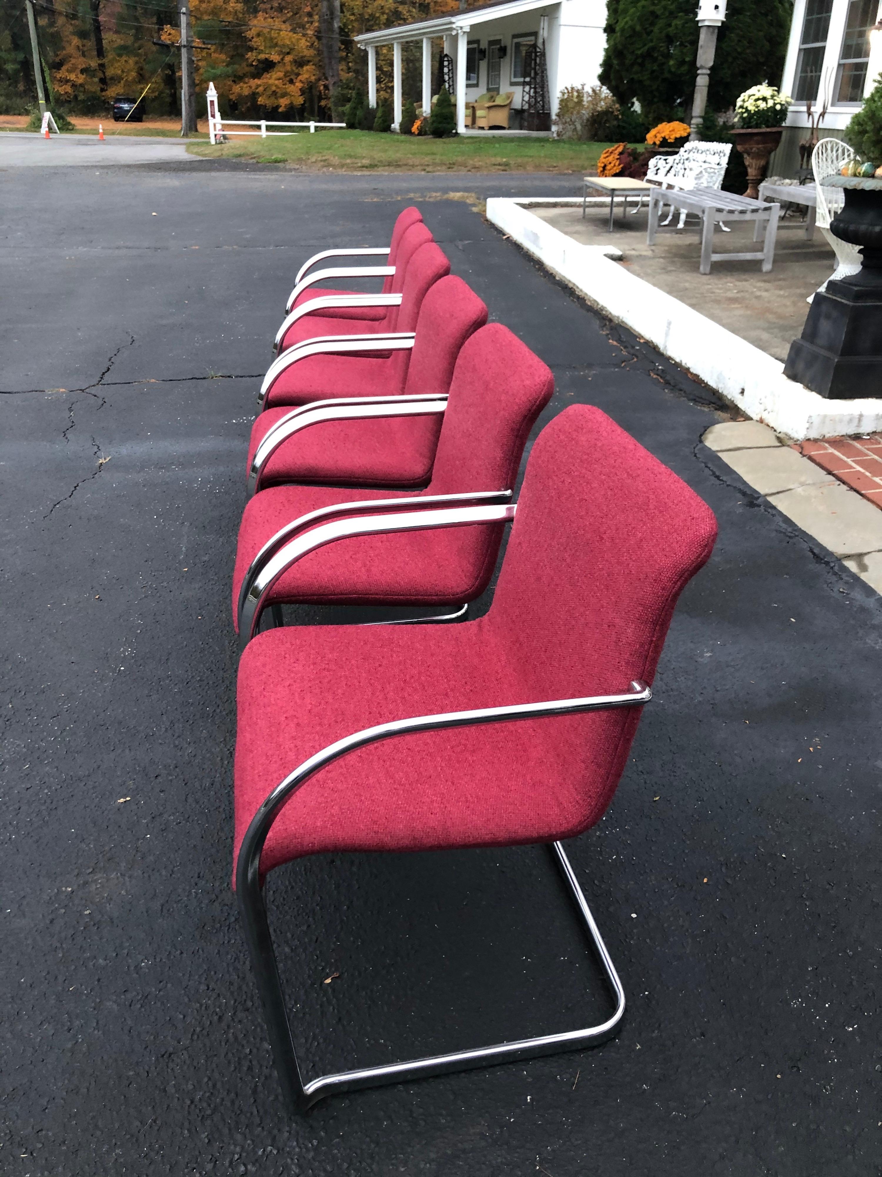 Set of Six Raspberry and Chrome Dining or Office Chairs 11