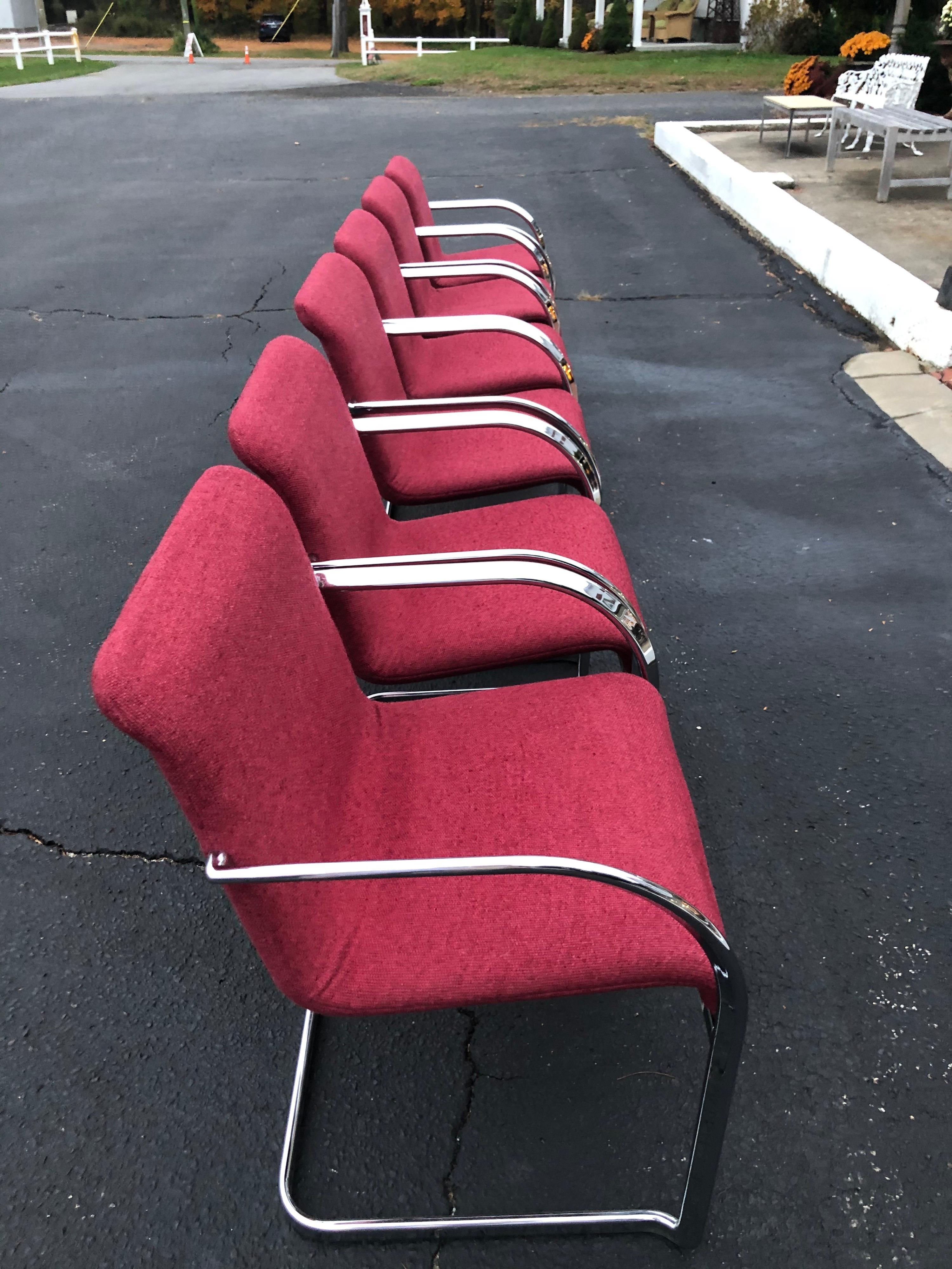 Set of Six Raspberry and Chrome Dining or Office Chairs In Good Condition In Redding, CT