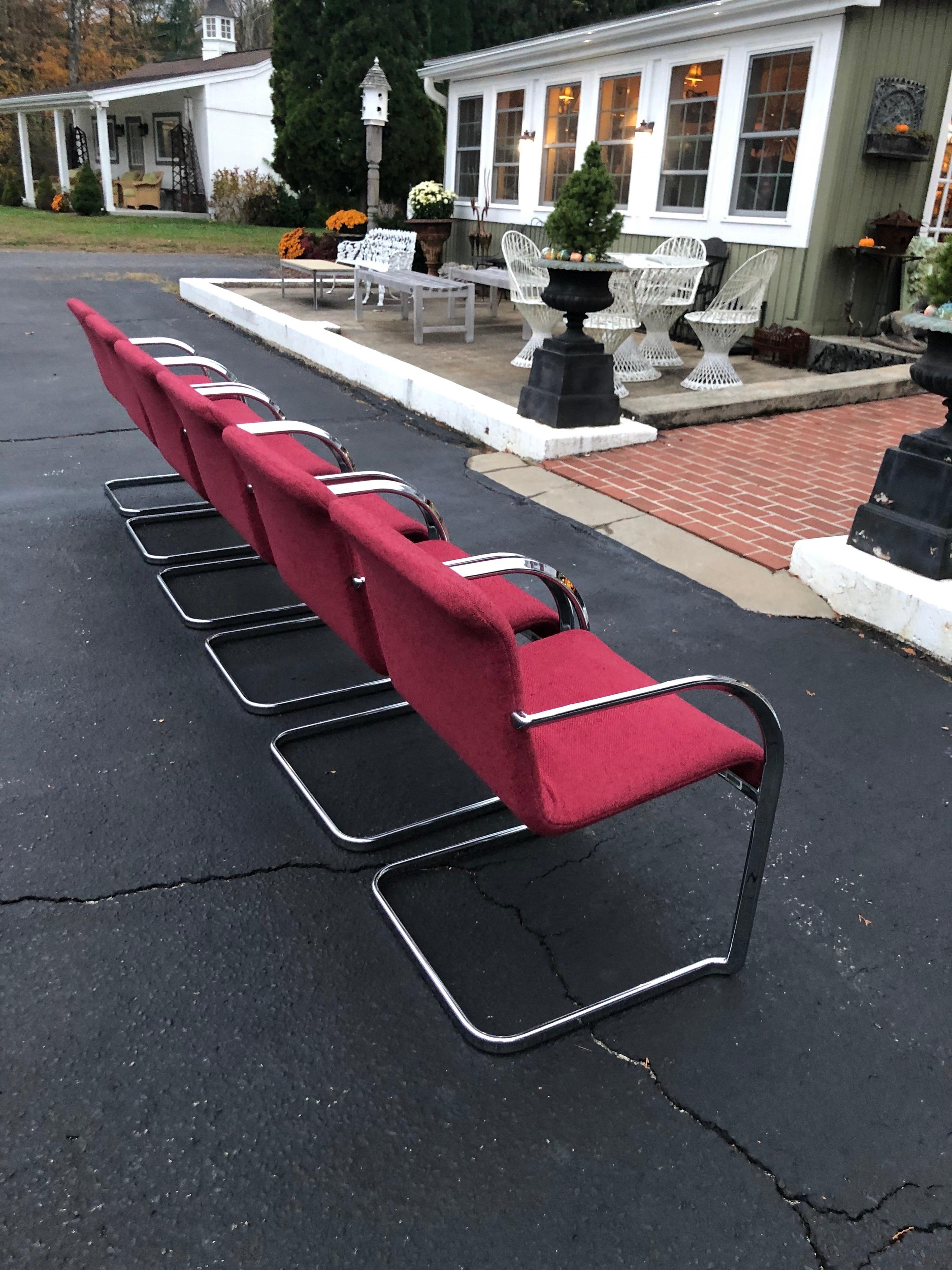 Set of Six Raspberry and Chrome Dining or Office Chairs 1
