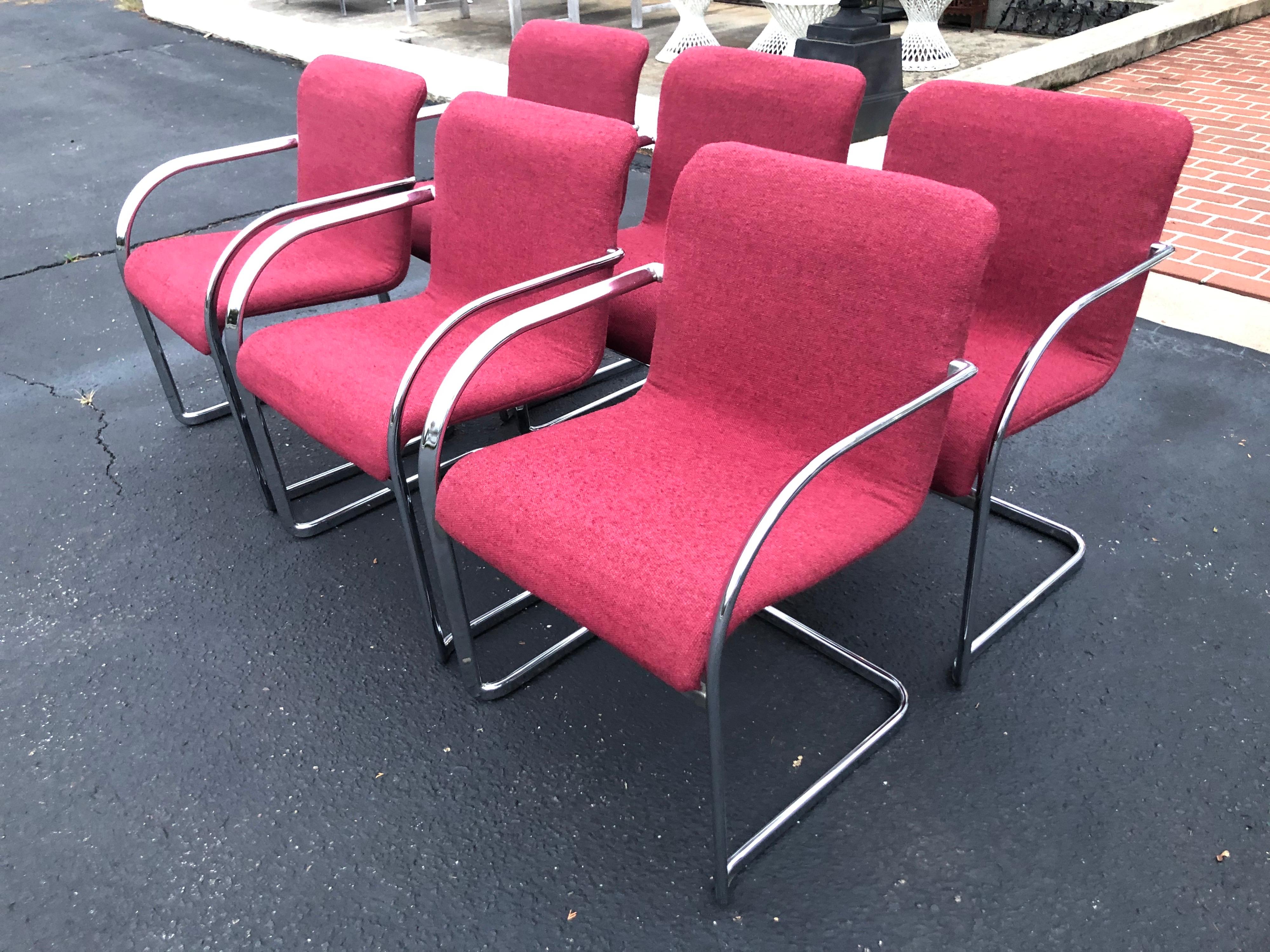 Set of Six Raspberry and Chrome Dining or Office Chairs 2