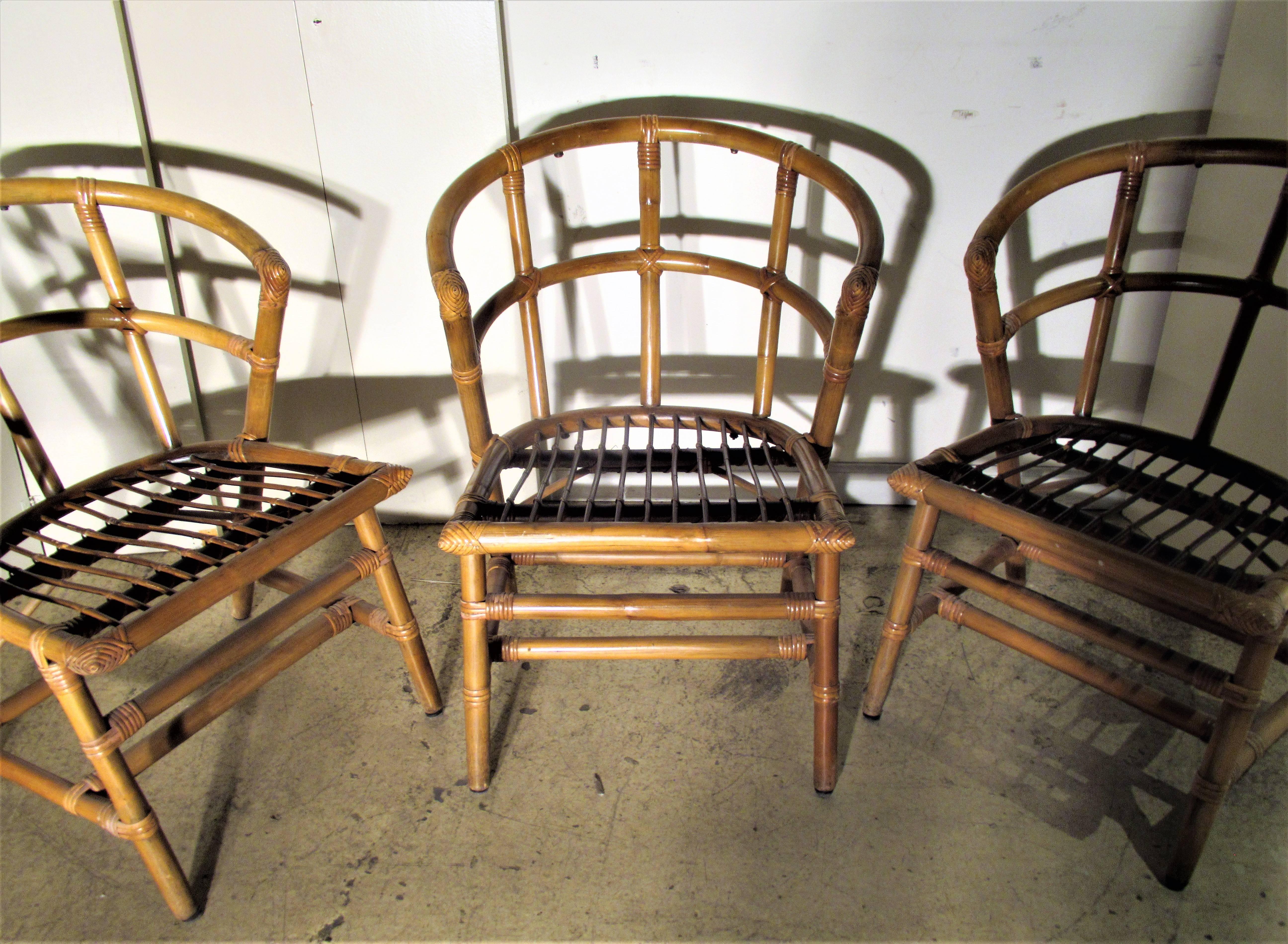 Mid-Century Modern Set of Six Rattan Chairs by Willow and Reed 