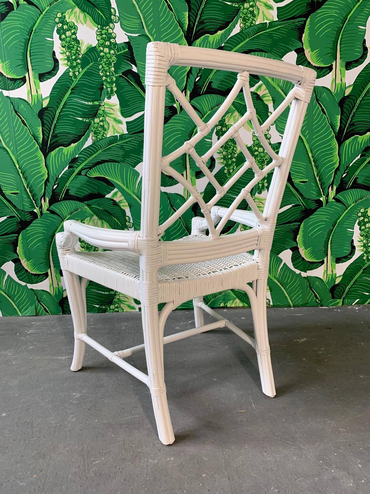 Set of 6 Rattan Chinoiserie Faux Bamboo Dining Chairs In Good Condition For Sale In Jacksonville, FL