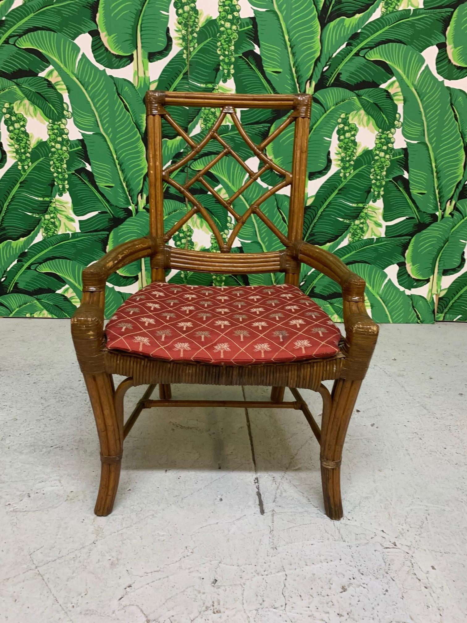 Set of Six Rattan Chinoiserie Faux Bamboo Dining Chairs In Good Condition In Jacksonville, FL