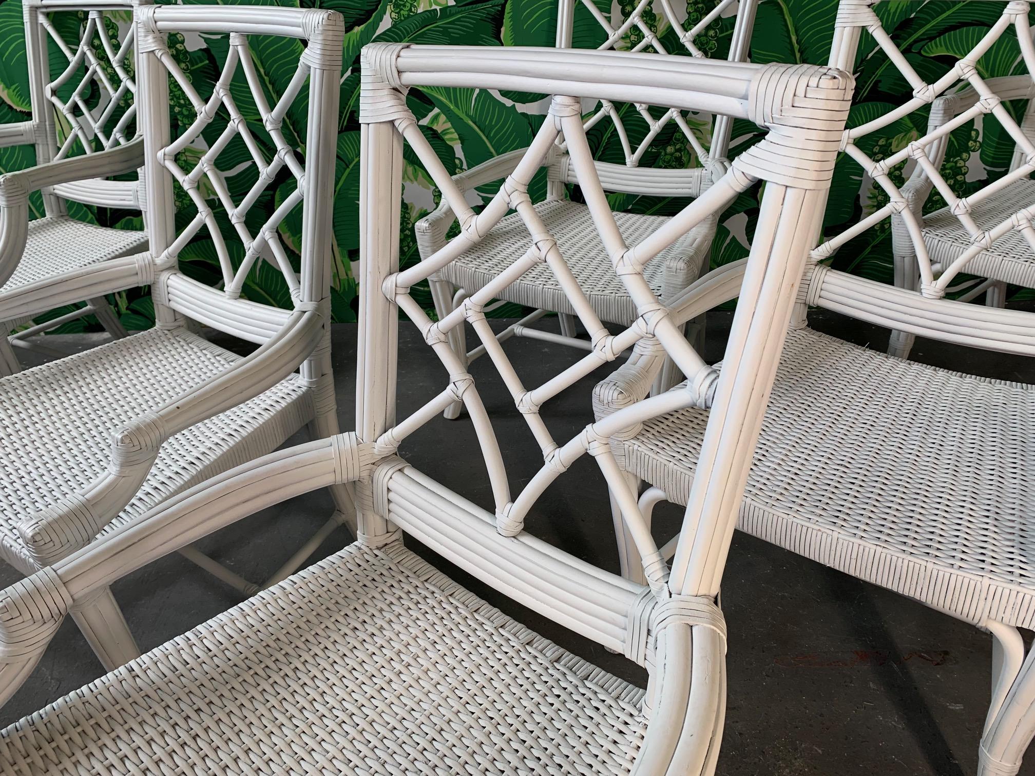 Late 20th Century Set of 6 Rattan Chinoiserie Faux Bamboo Dining Chairs For Sale
