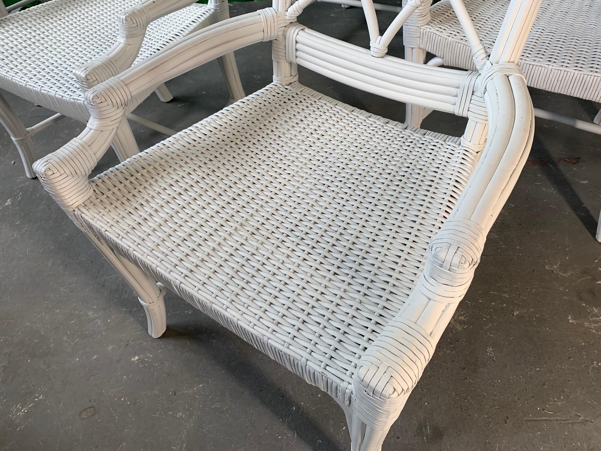 Set of 6 Rattan Chinoiserie Faux Bamboo Dining Chairs For Sale 1