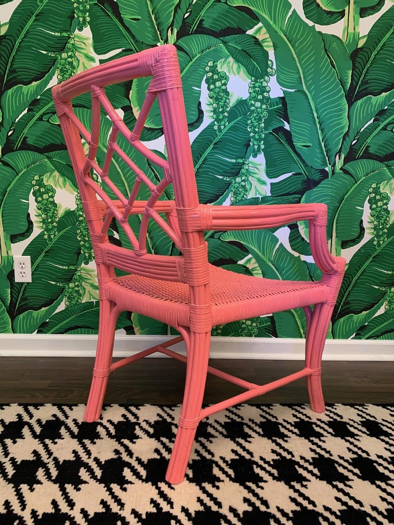 Set of Six Rattan Chinoiserie Faux Bamboo Dining Chairs For Sale at 1stdibs