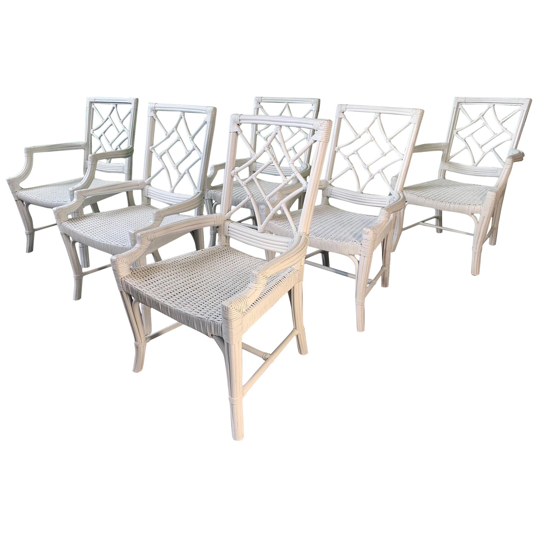 Set of 6 Rattan Chinoiserie Faux Bamboo Dining Chairs For Sale