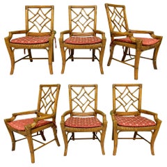 Set of Six Rattan Chinoiserie Faux Bamboo Dining Chairs