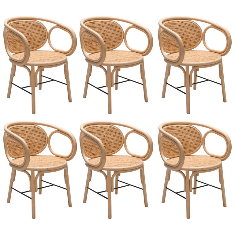 Set of Six Rattan Dining Armchairs French Modern Design at 1stDibs