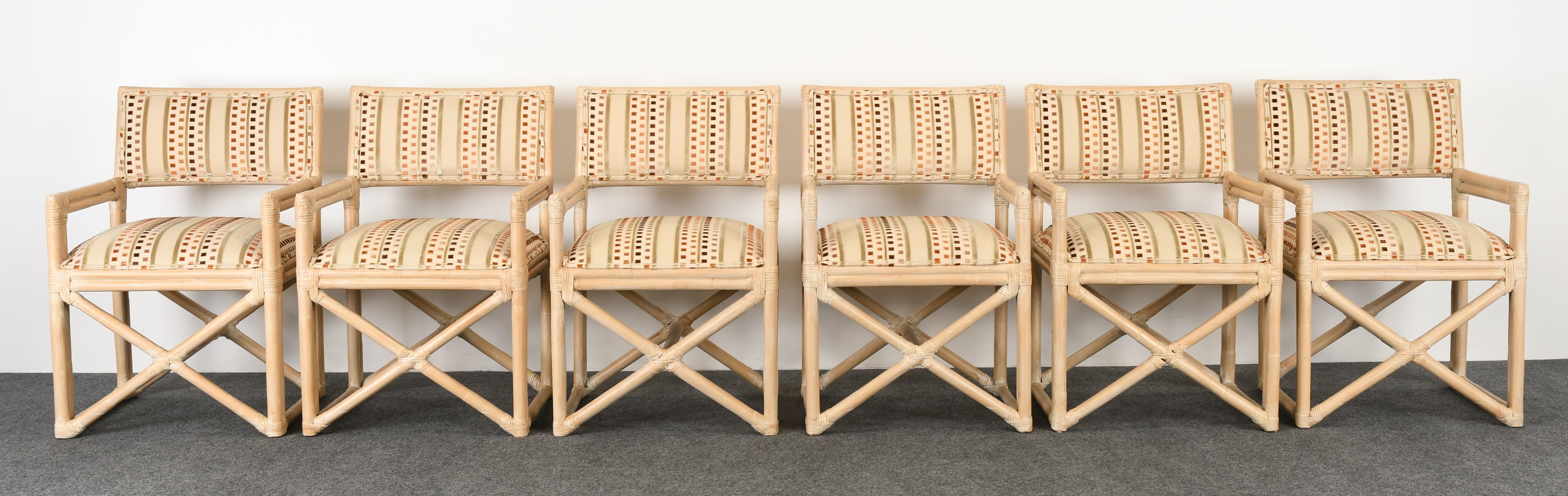 Set of Six Rattan Dining Chairs by Kreiss Collection, 1990s In Good Condition In Hamburg, PA