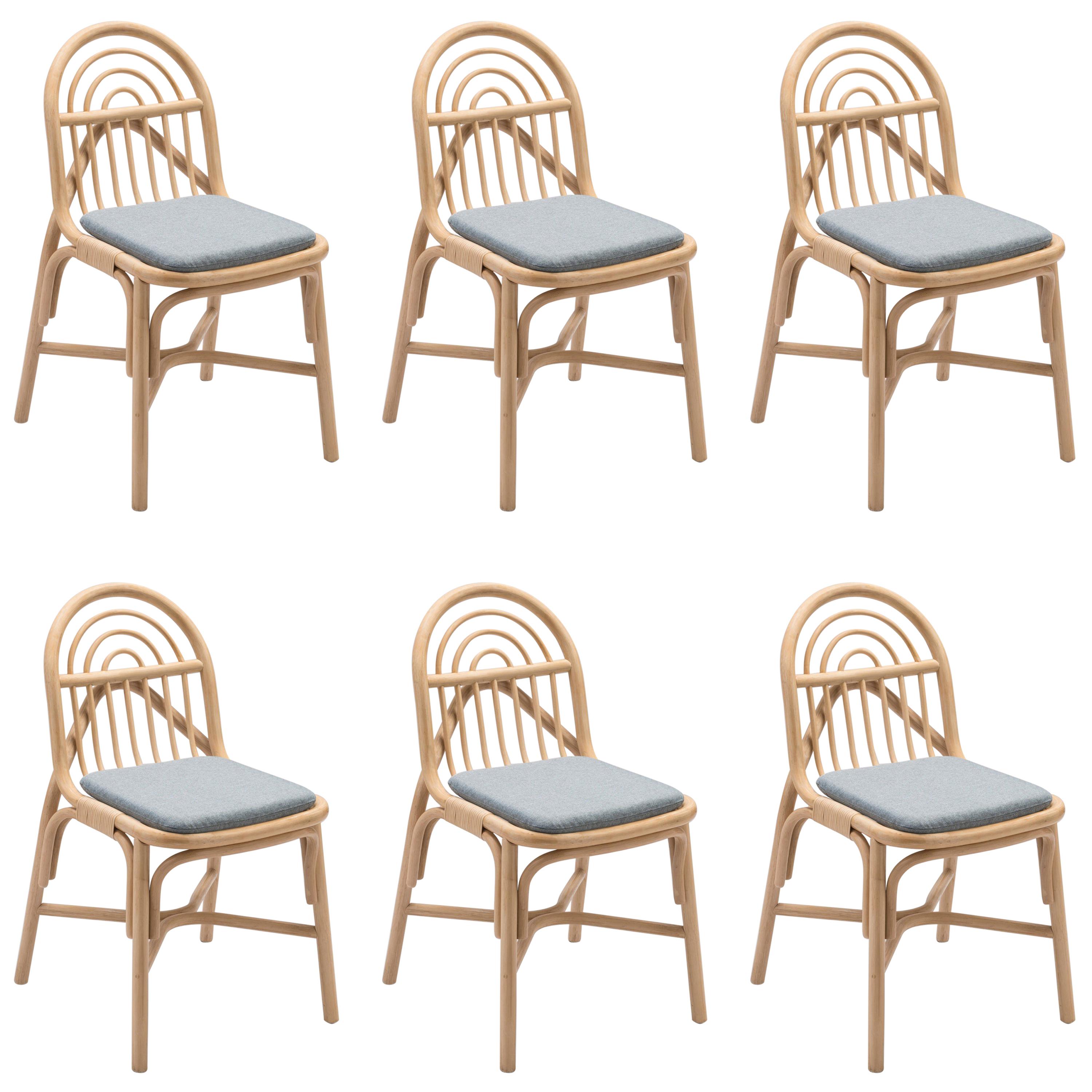 Set of Six Rattan Dining Chairs French Modern Design