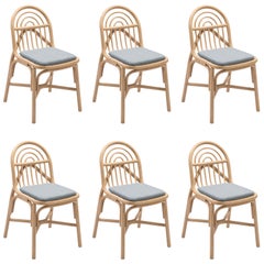 Satz von sechs Rattan-Esszimmerstühlen, Französisches modernes Design