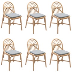 Set of Six Rattan Dining Chairs French Modern Design