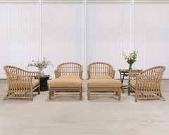 Set of Six Rattan Lounge Chairs & Two Ottomans by Danny Ho Fong