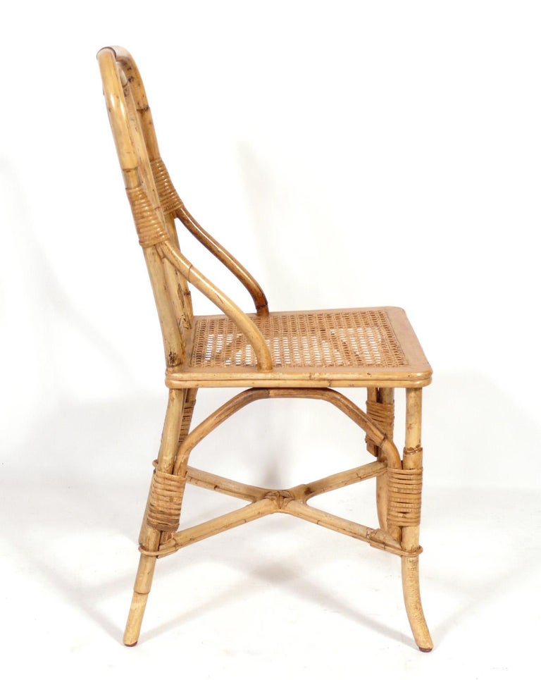 Mid-Century Modern Set of Six Rattan or Bamboo Dining Chairs For Sale