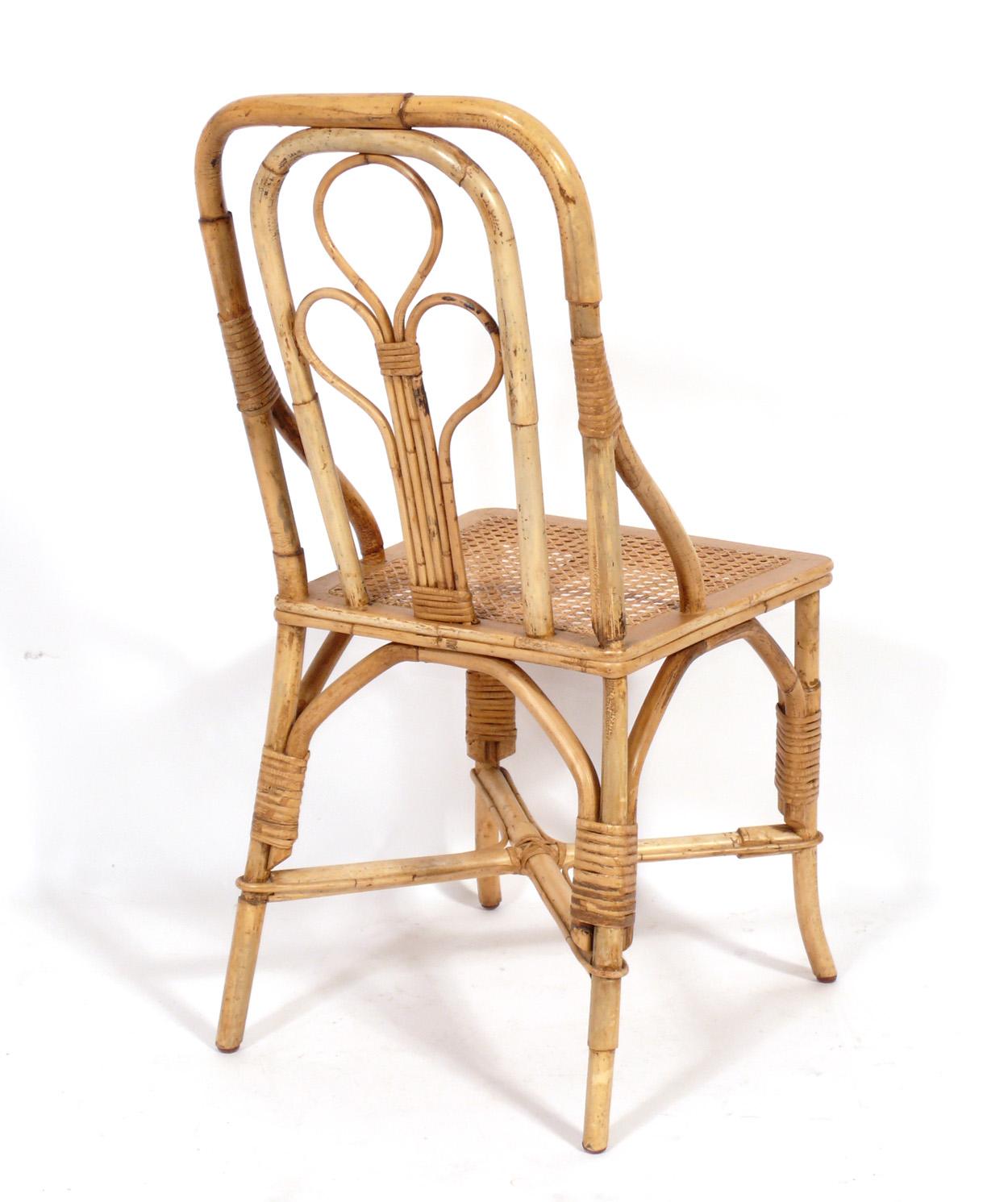 American Set of Six Rattan or Bamboo Dining Chairs For Sale