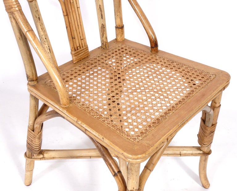 Set of Six Rattan or Bamboo Dining Chairs In Good Condition For Sale In Atlanta, GA