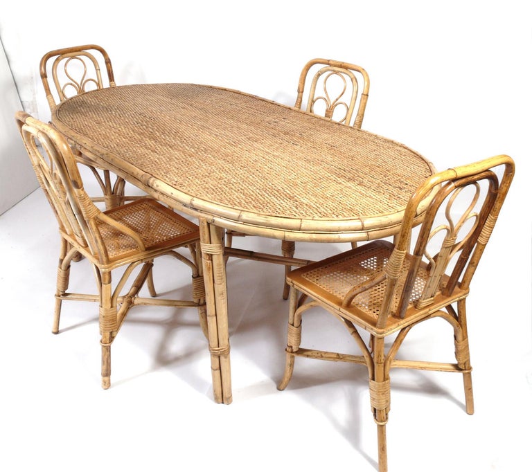 Mid-20th Century Set of Six Rattan or Bamboo Dining Chairs For Sale