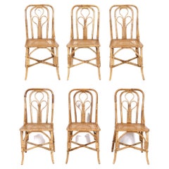 Retro Set of Six Rattan or Bamboo Dining Chairs