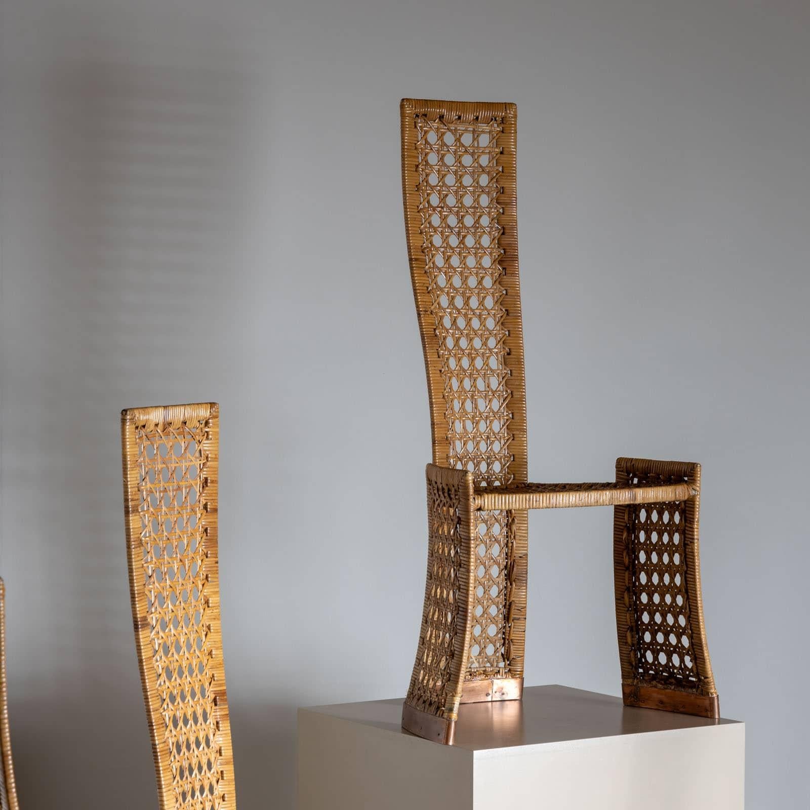 Moderne Ensemble de six chaises d'appoint en rotin, attribuées à Danny Ho Fong pour Tropi-Cal, Italie, années 1970 en vente