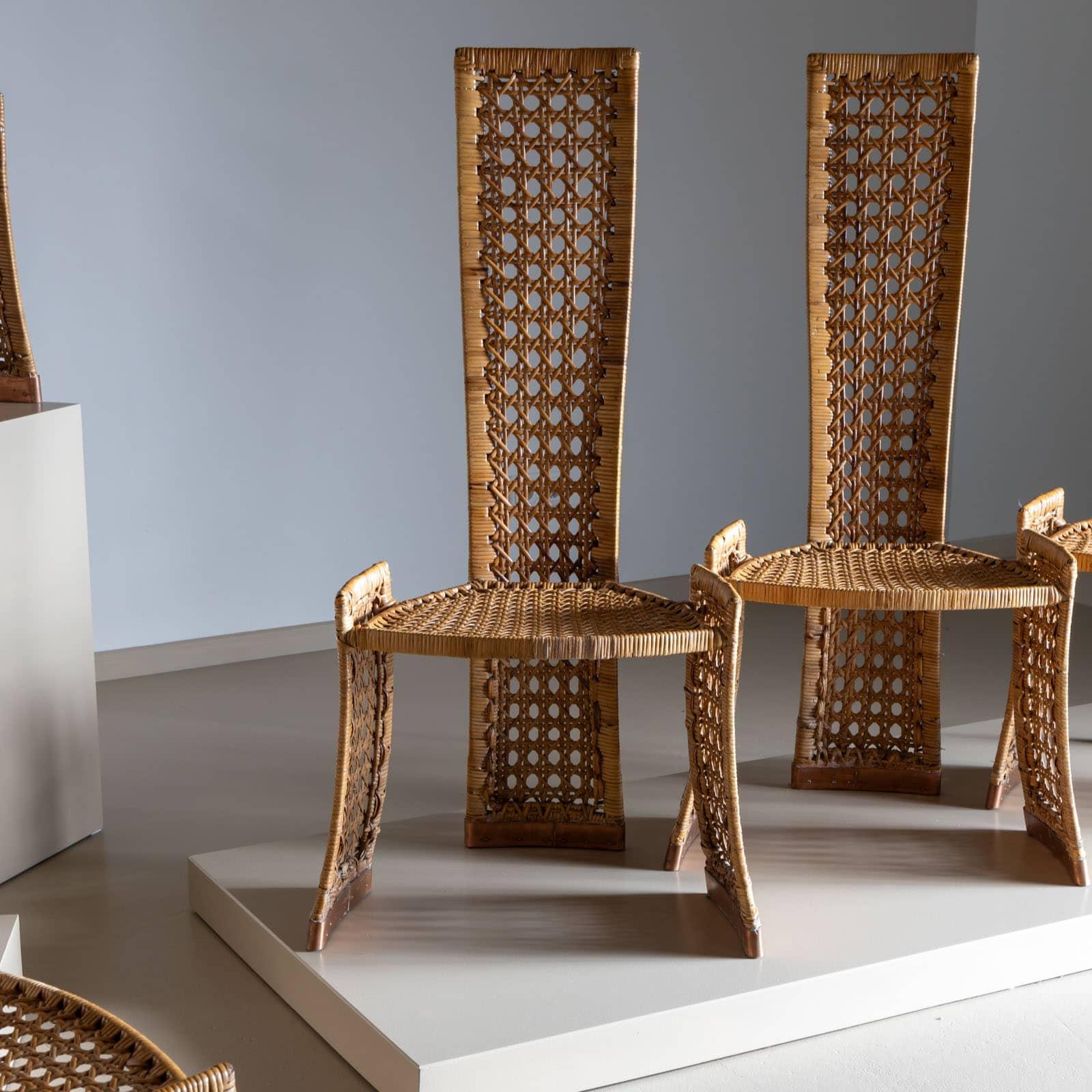 italien Ensemble de six chaises d'appoint en rotin, attribuées à Danny Ho Fong pour Tropi-Cal, Italie, années 1970 en vente