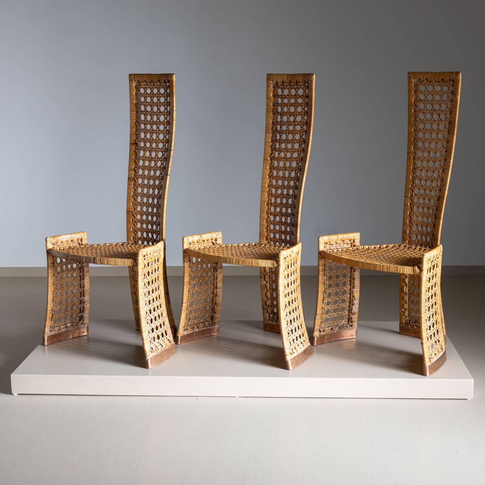 20ième siècle Ensemble de six chaises d'appoint en rotin, attribuées à Danny Ho Fong pour Tropi-Cal, Italie, années 1970 en vente