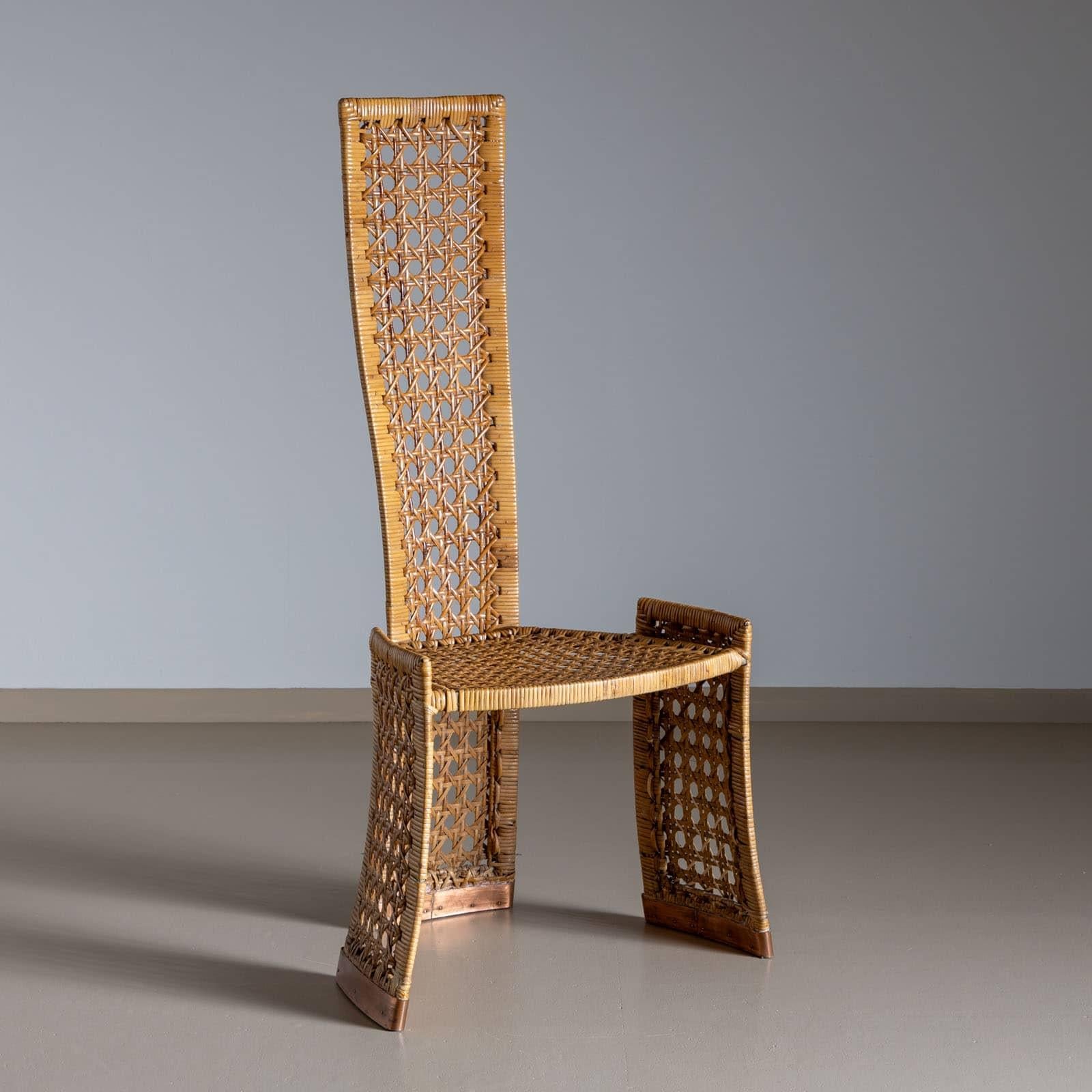 Cuivre Ensemble de six chaises d'appoint en rotin, attribuées à Danny Ho Fong pour Tropi-Cal, Italie, années 1970 en vente